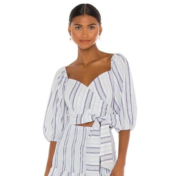 The Jetset Diaries Tops - NWT The Jetset Diaries Blue White Woven Stripe Monroe Top Blue